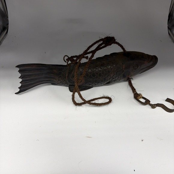 Other - Antique Hand Japanese Carved Wood Jizai Kagi (Koi fish) Fire Place Hook 18 1/4"